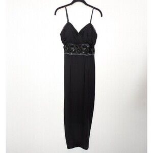 Adrianna Papell Black Silk Beaded Gown Evening Dress Size 8